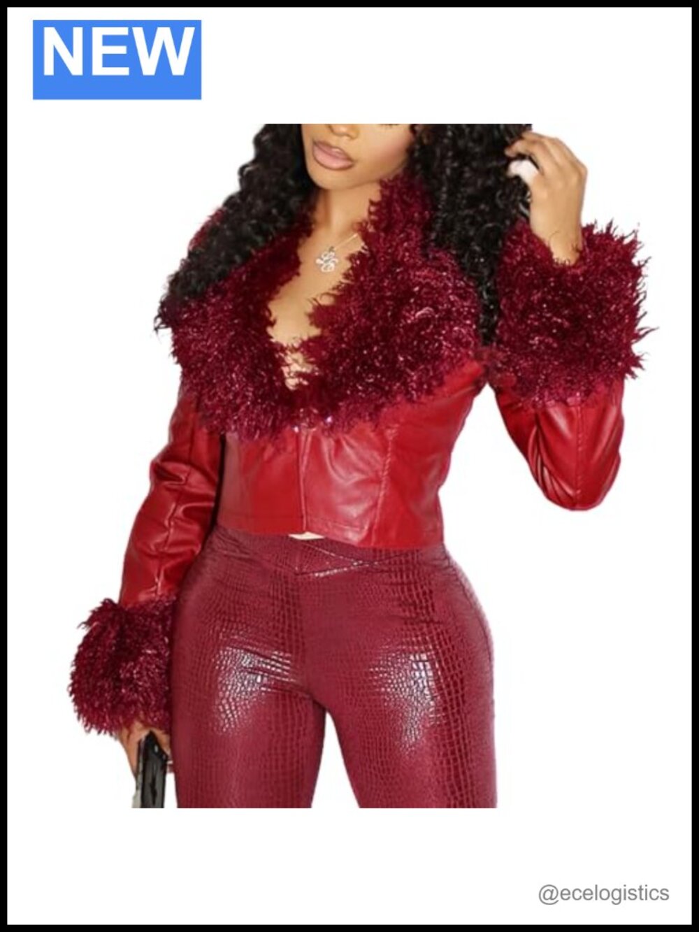 Women's Faux Leather Cropped Motorcycle Jacket with Fur Collar Y2K Streetwear